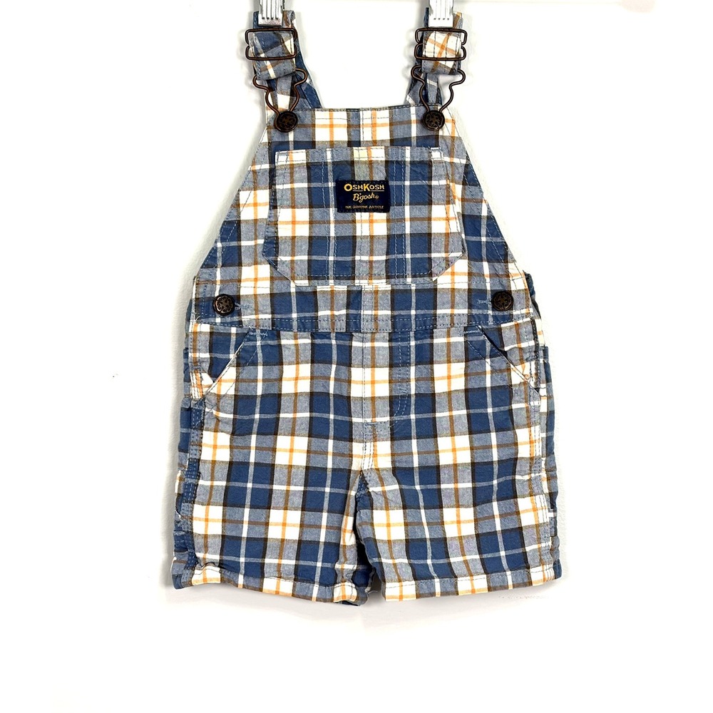 OshKosh Short Overalls Sz 9 Months Plaid Shortalls Vestbak